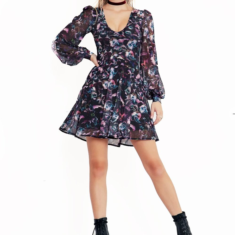 BlackMilk Flowers Romance Sheer Skater Dress XS NWT